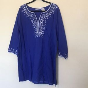 3/4 sleeve blue cotton blouse